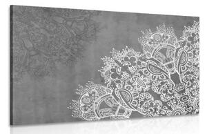 Obraz prvky květinové Mandaly v černobílém provedení - 120x80 cm