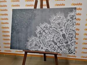 Obraz prvky květinové Mandaly v černobílém provedení - 60x40 cm