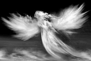 Obraz podoba anděla v oblacích v černobílém provedení - 60x40 cm