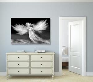 Obraz podoba anděla v oblacích v černobílém provedení - 60x40 cm