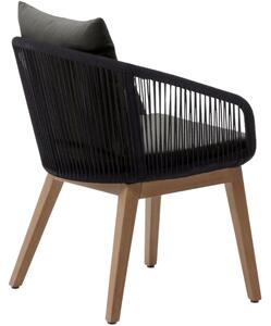 Černá zahradní židle Kave Home Portalo s výpletem a polštáři