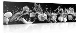 Obraz organické ovoce a zelenina v černobílém provedení - 150x50 cm
