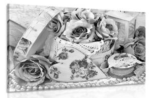 Obraz romantický vintage styl v černobílém provedení - 90x60 cm