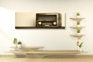 Obraz retro rádio v sépiovém provedení - 120x40 cm