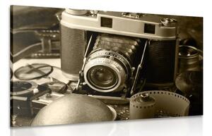 Obraz starý fotoaparát v sépiovém provedení - 120x80 cm