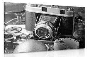 Obraz starý fotoaparát v černobílém provedení - 90x60 cm