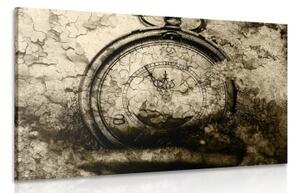 Obraz starožitné hodiny v sépiovém provedení - 60x40 cm