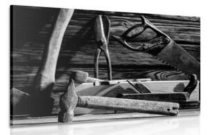 Obraz tesařské nářadí v černobílém provedení - 90x60 cm