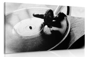 Obraz starožitný gramofon v černobílém provedení - 60x40 cm