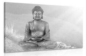 Obraz socha Budhy v meditující poloze v černobílém provedení - 120x80 cm