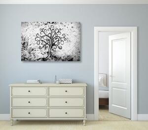 Obraz symbol stromu života v černobílém provedení - 60x40 cm