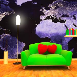 Sablio Tapeta Světelná mapa světa - 336x220 cm