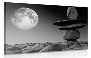 Obraz skládané kameny v měsíčním světle v černobílém provedení - 60x40 cm