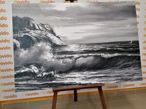 Obraz ráno na moři v černobílém provedení - 120x80 cm