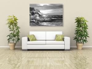Obraz ráno na moři v černobílém provedení - 120x80 cm