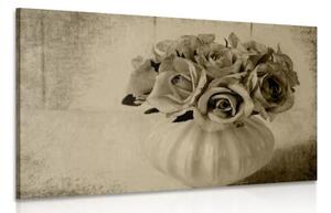 Obraz růže ve váze v sépiovém provedení - 60x40 cm