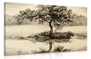Obraz orientální třešeň v sépiovém provedení - 90x60 cm