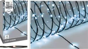 German Světelný LED řetěz / 120 mikro LED / 9 m / 8 funkcí / venkovní i vnitřní / studená bílá