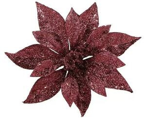 German Dekorativní květy vánoční hvězdy s klipem / plast / třpytivý povrch / Ø 18 cm / bordeaux