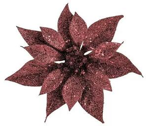 German Dekorativní květy vánoční hvězdy s klipem / plast / třpytivý povrch / Ø 18 cm / bordeaux