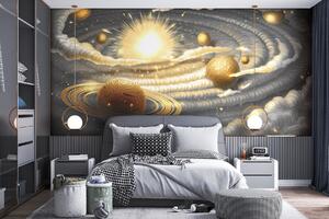 Fototapeta Planeta s prstenci a hvězdami na obloze, Vesmírné fototapety, Populární fototapety, w01967 - Tapeko.co.cz