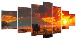 Obraz - Stádo slonů (210x100 cm)