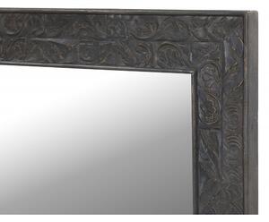 Zrcadlo v rámu z mangového dřeva, ruční řezby, šedá patina, 92x4x124cm