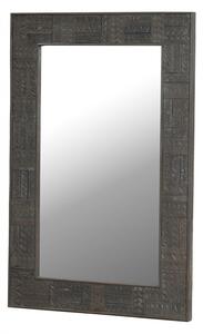 Zrcadlo v rámu z mangového dřeva, ruční řezby, šedá patina, 92x4x137cm