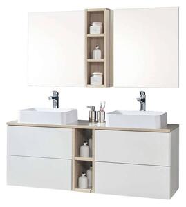 Mereo, Aira, koupelnová skříňka s keramickým umyvadlem 81 cm, bílá, dub, šedá, CN711