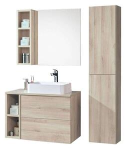 Mereo, Aira, koupelnová skříňka s umyvadlem z litého mramoru 121 cm, bílá, dub, šedá, CN713M