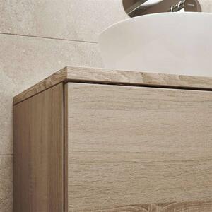 Mereo, Aira, koupelnová skříňka s keramickým umyvadlem 81 cm, bílá, dub, šedá, CN721