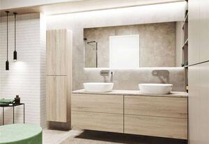 Mereo, Aira, koupelnová skříňka s keramickým umyvadlem 101 cm, bílá, dub, šedá, CN712