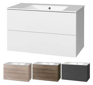 Mereo, Aira, koupelnová skříňka s keramickým umyvadlem 101 cm, bílá, dub, šedá, CN742