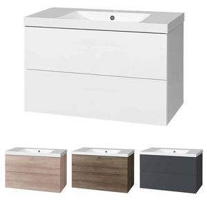 Mereo, Aira, koupelnová skříňka s umyvadlem z litého mramoru 101 cm, bílá, dub, šedá, CN742M