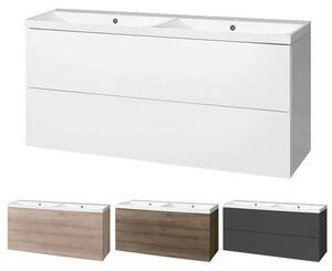 Mereo, Aira, koupelnová skříňka s umyvadlem z litého mramoru 121 cm, bílá, dub, šedá, CN753M