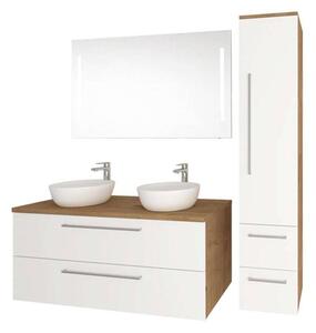 Mereo, Bino, koupelnová skříňka s umyvadlem z litého mramoru 61 cm, bílá, dub, CN660M