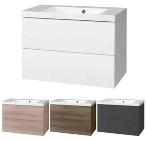 Mereo, Aira, koupelnová skříňka s umyvadlem z litého mramoru 81 cm, bílá, dub, šedá, CN741M