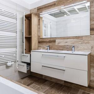 Mereo, Bino, koupelnová skříňka vysoká 163 cm, pravé otevírání, bílá, bílá/dub, CN668