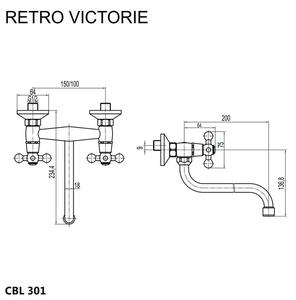 Mereo, Dřezová nástěnná baterie, Retro Viktorie, s ramínkem trubkovým pr. 18 mm - 200 mm, CBL301