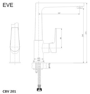 Mereo, Dřezová stojánková baterie, Eve, s plochým ramínkem nad pákou, výška 273 mm, chrom, CBV201