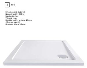 Mereo, Kora sprchový set: čtvercový kout 90 cm, bíly ALU, sklo Grape, vanička, sifon, CK34101ZN
