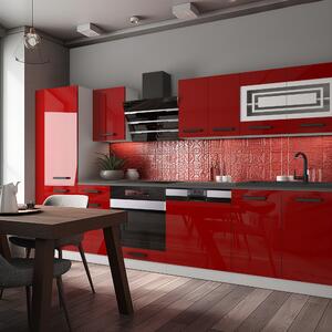 Kuchyňská linka Belini Premium Full Version 300 cm červený lesk s pracovní deskou ROSE