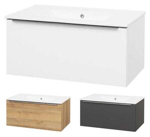 Mereo, Mailo, koupelnová skříňka s keramickým umyvadlem 81 cm, bílá, dub, antracit, CN526