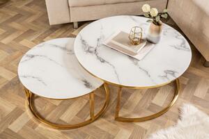 2SET konferenční stolek ELEGANCE GOLD 80/60 CM bílý mramorový vzhled Nábytek | Obývací pokoj | Konferenční stolky | Všechny konferenční stolky