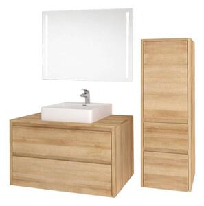 Mereo, Opto, koupelnová skříňka s umyvadlem z litého mramoru 81 cm, bílá, dub, bílá/dub, černá, CN921M
