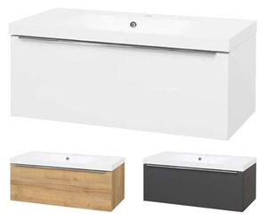 Mereo, Mailo, koupelnová skříňka s umyvadlem z litého mramoru 101 cm, bílá, dub, antracit, CN537M