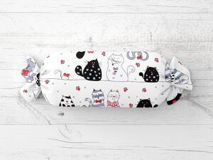 Biante Dětský polštář válec bonbon Sandra SA-127 Černo bílé kočky na bílém 15x40 cm