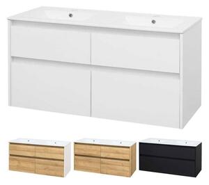 Mereo, Opto, koupelnová skříňka s keramickým umyvadlem 121 cm, bílá, dub, bílá/dub, černá, CN933