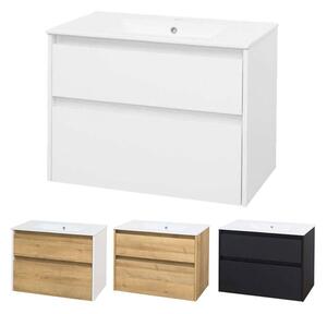 Mereo, Opto, koupelnová skříňka s keramickým umyvadlem 81 cm, bílá, dub, bílá/dub, černá, CN921
