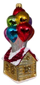 Dům Vánoc Sběratelská skleněná ozdoba na stromeček Dům s balónky